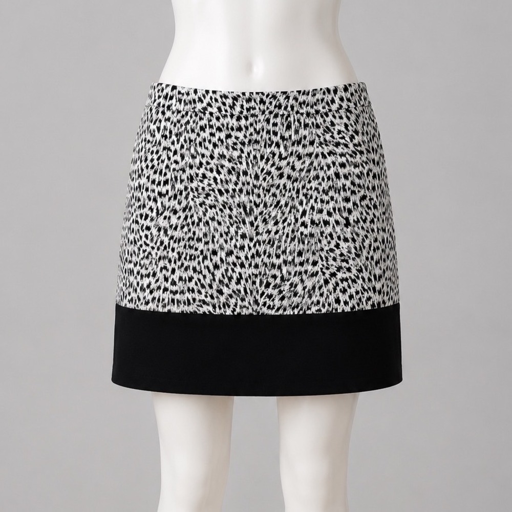 Michael Kors Animal Print Colorblock Mini Skirt Black White 8P Petite